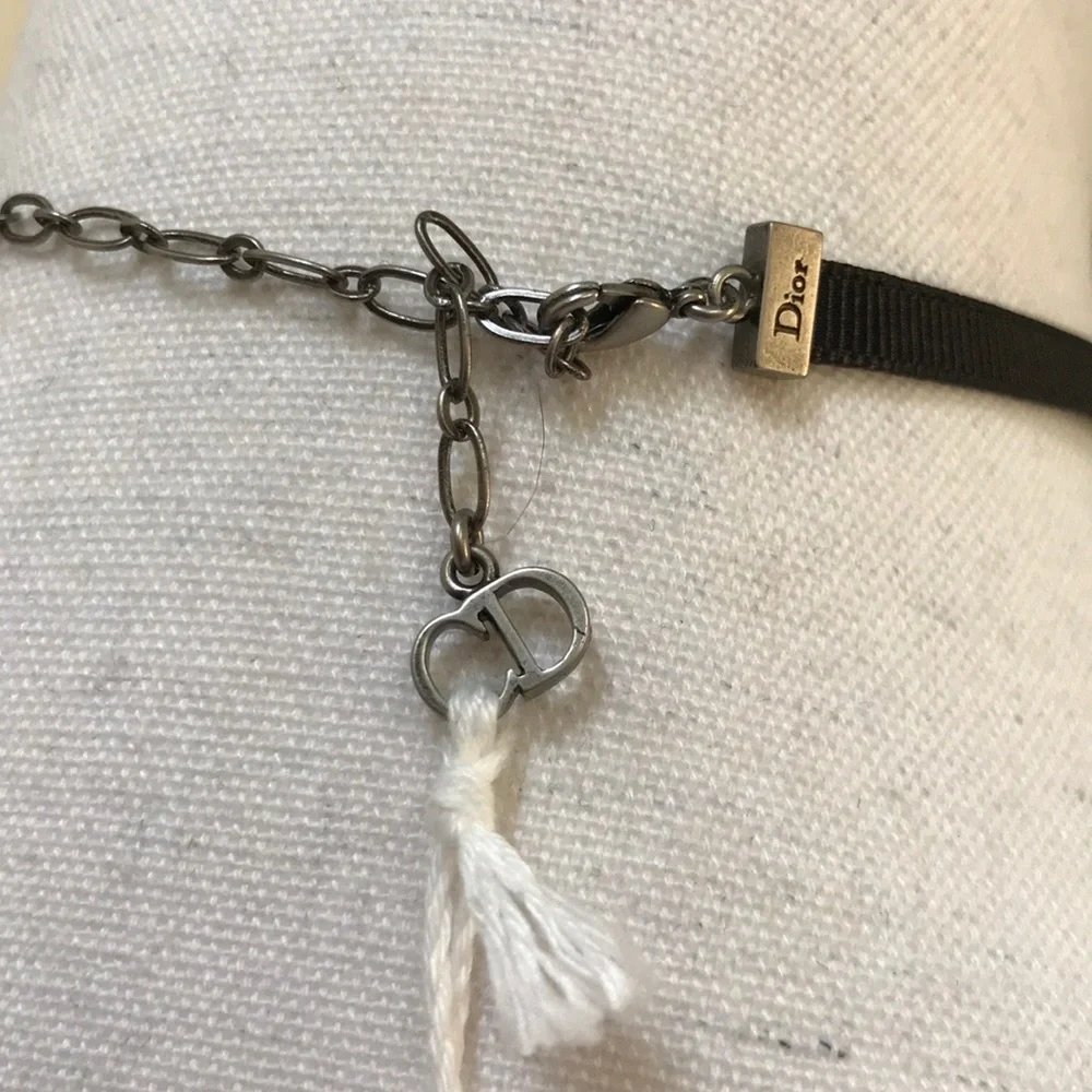 Dior Choker Necklace, Logo in Rusty Blue, OS - Picture 2 of 5